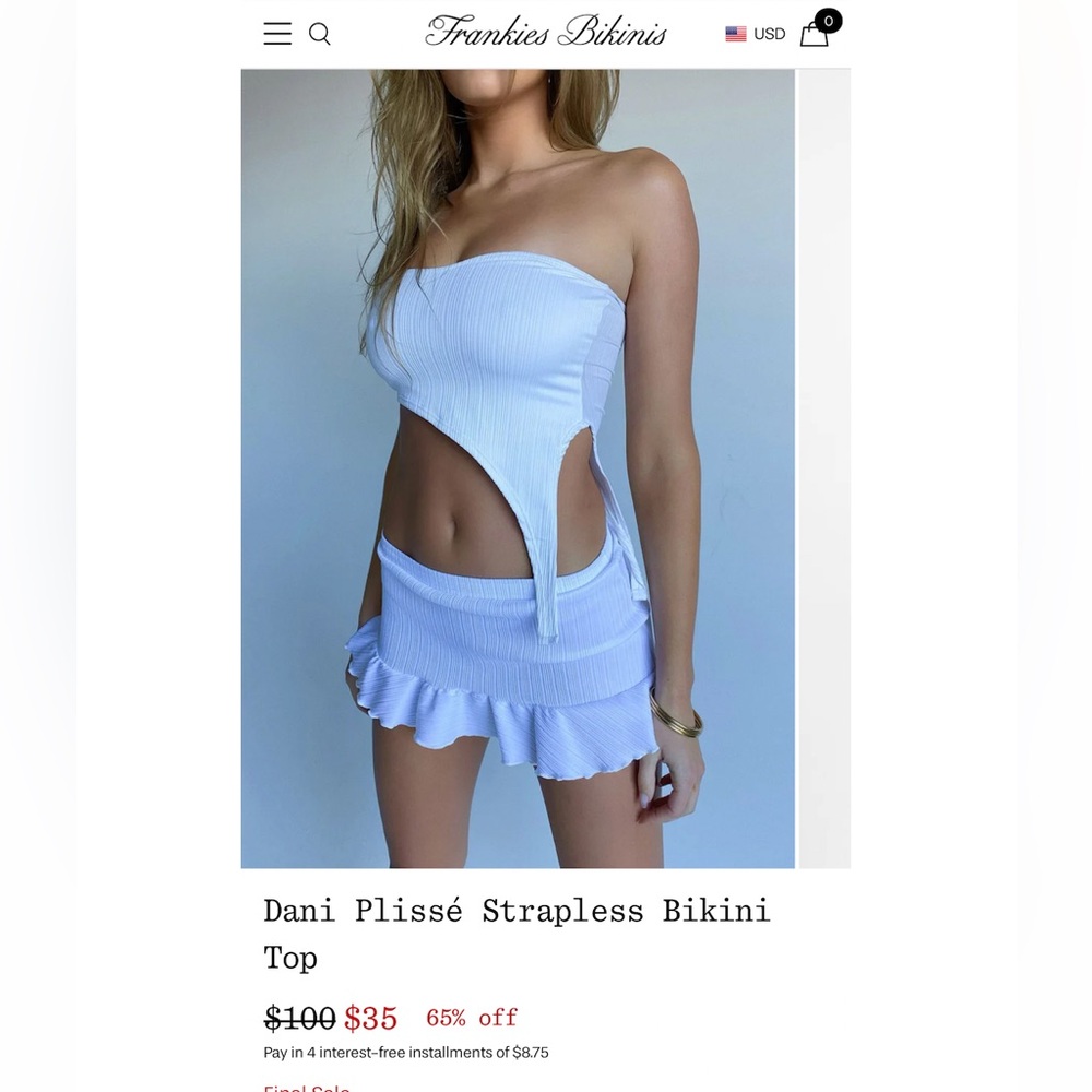 Dani Plisse Strapless Bikini Top - White